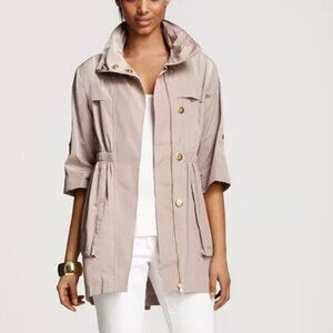 Ali Ro Rain Coat Beige Hood Snaps 2 Pockets Anorak Elastic Waist S Parisian